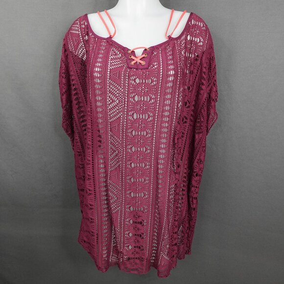 Becca Women Cover Up Top OS Burgundy Lace Romantic Coquette Coastal Cool - Picture 1 of 11
